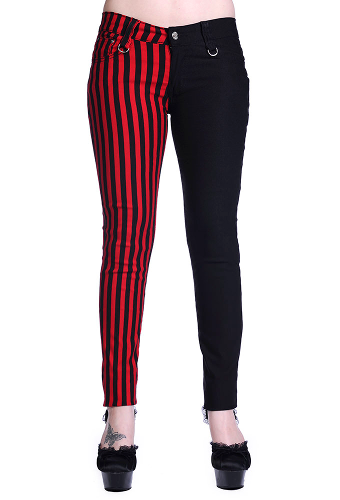 Banned Clothing Punk Skinny Jeans Black/Red Stripe